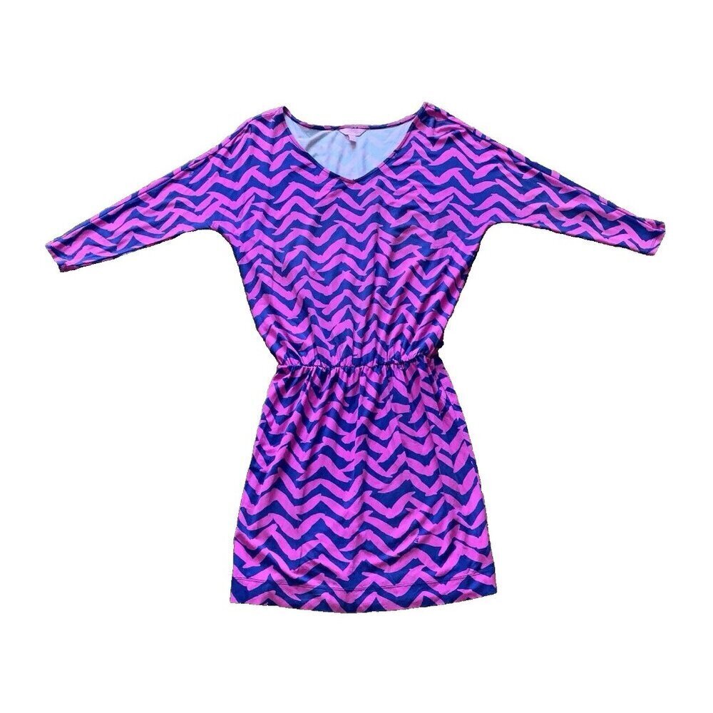 Lilly Pulitzer Cara Dress XS Pop Pink I Got Lucky Chevron Dolman Sleeve Mini